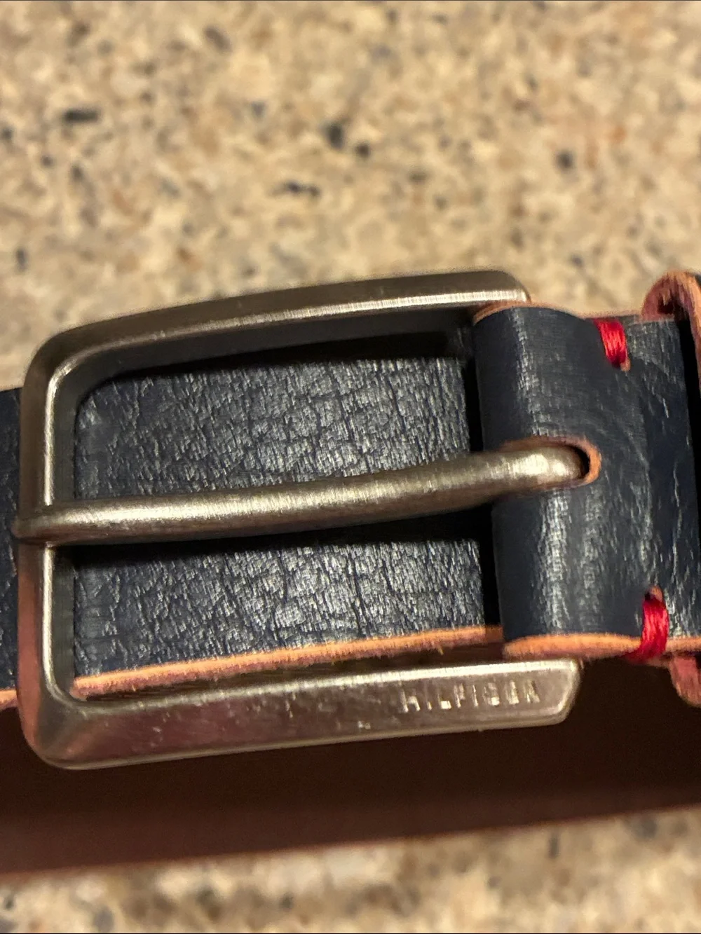 Men’s 38/93 Tommy Hilfiger Navy Leather Belt with Red Stitching